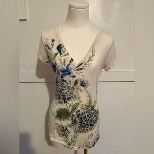 Express Blue and White Fitted Short Sleeve Tee